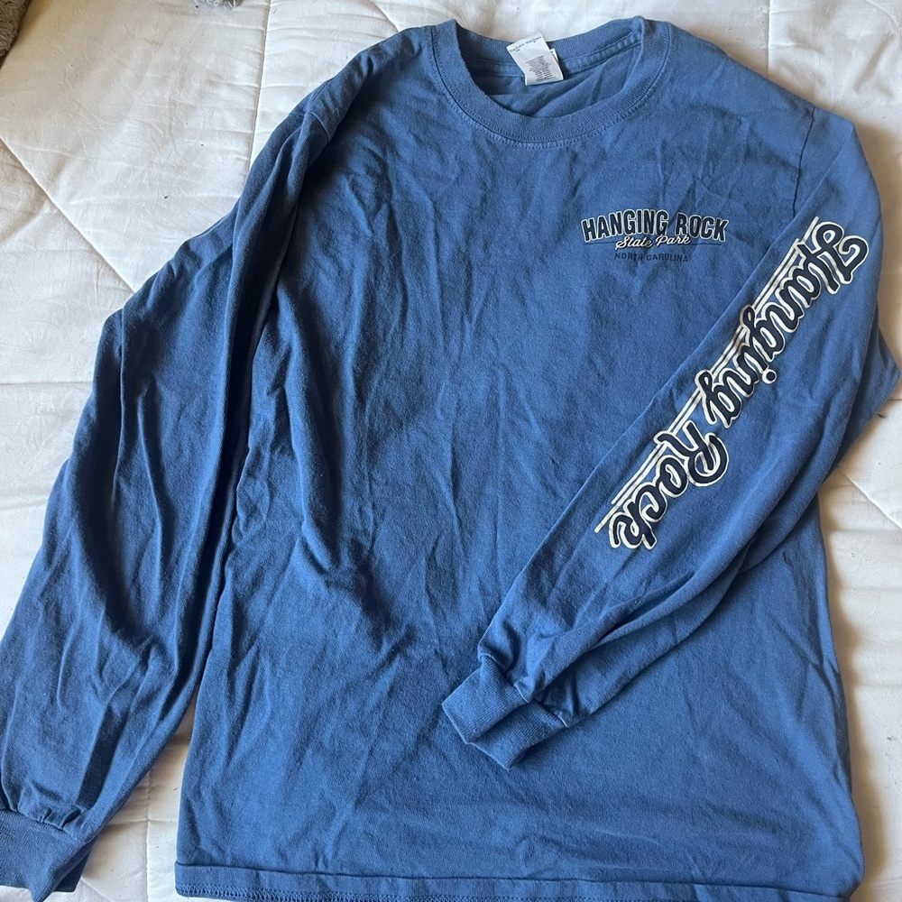 blue graphic long sleeve tee